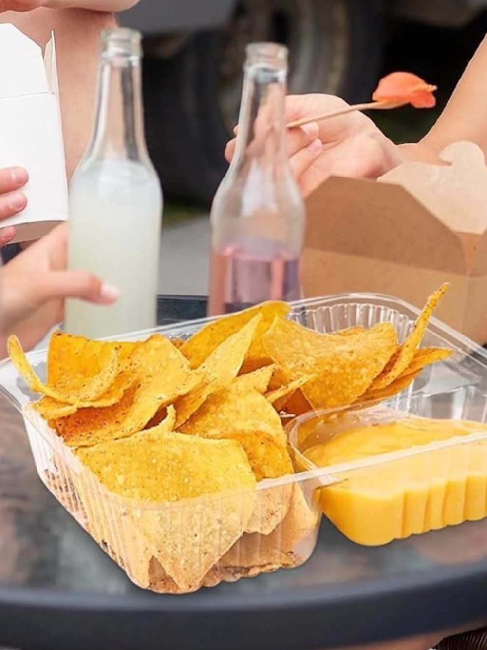100 Disposable Clear Plastic Snack Tray with Dip Compartment